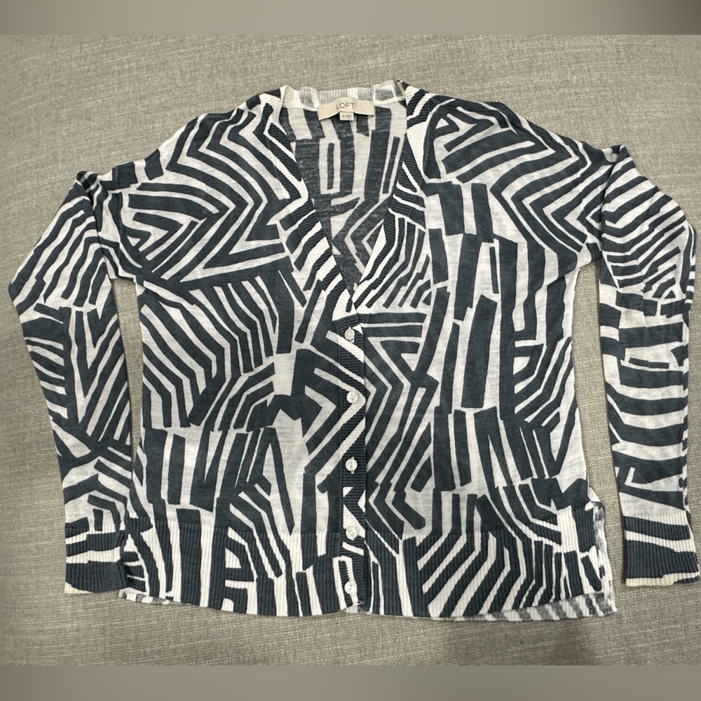LOFT Black and White Geometric Cardigan